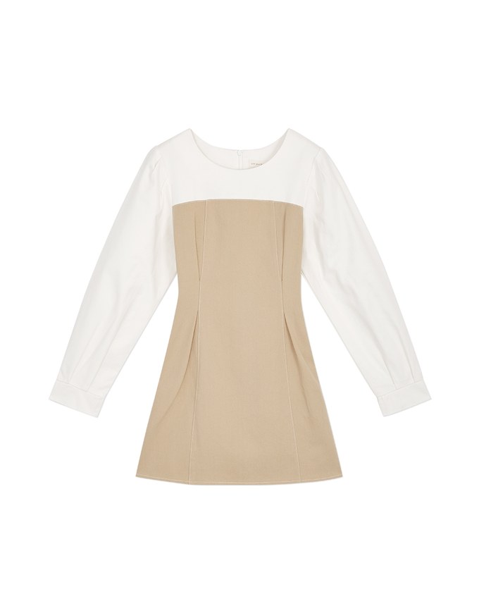 Dainty Splice Pleated Tie-Waist Mini Dress