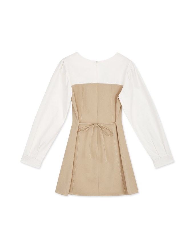 Dainty Splice Pleated Tie-Waist Mini Dress
