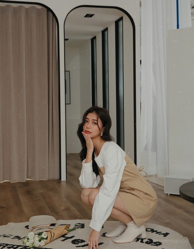 Dainty Splice Pleated Tie-Waist Mini Dress