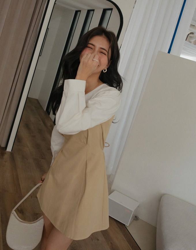 Dainty Splice Pleated Tie-Waist Mini Dress
