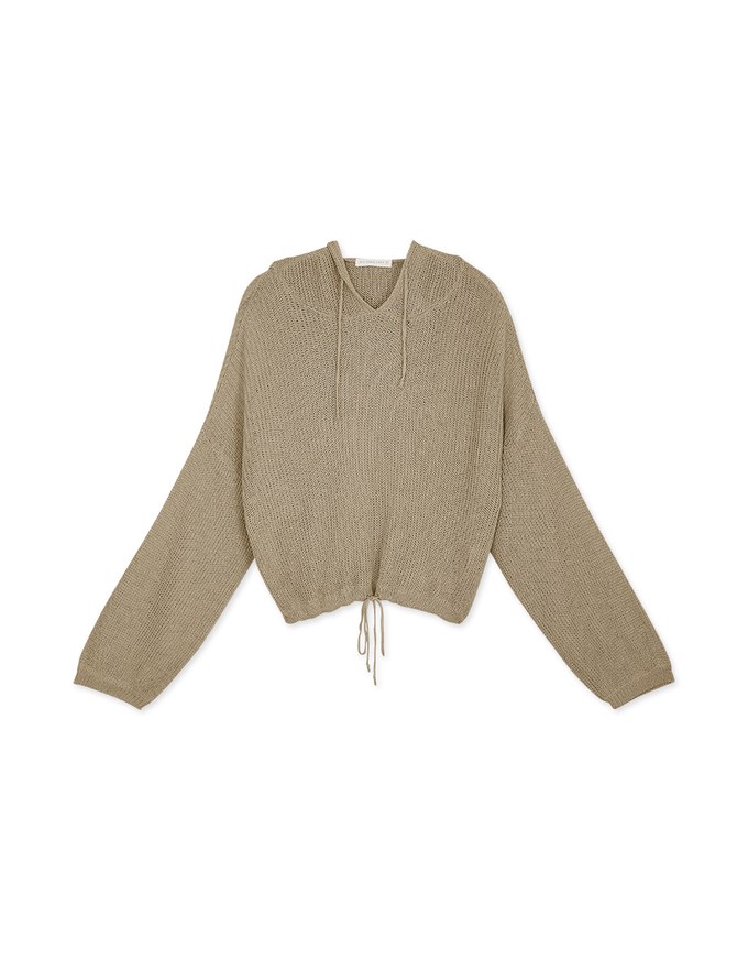 Minimal Simplicity Drawstring-Waist Sheer Knit Hoodie