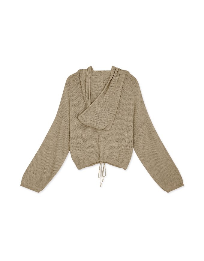 Minimal Simplicity Drawstring-Waist Sheer Knit Hoodie