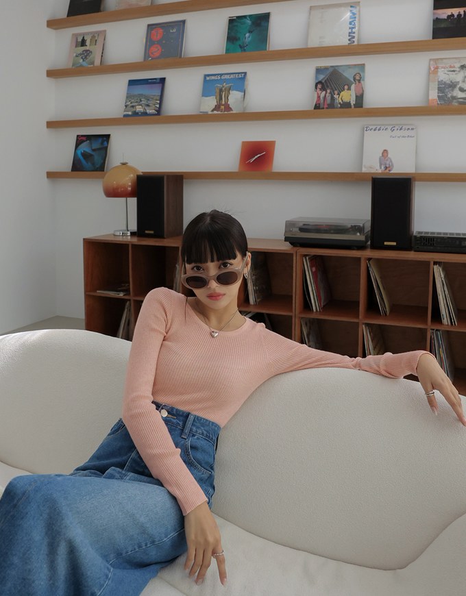 Round Neck Sheer Knit Top
