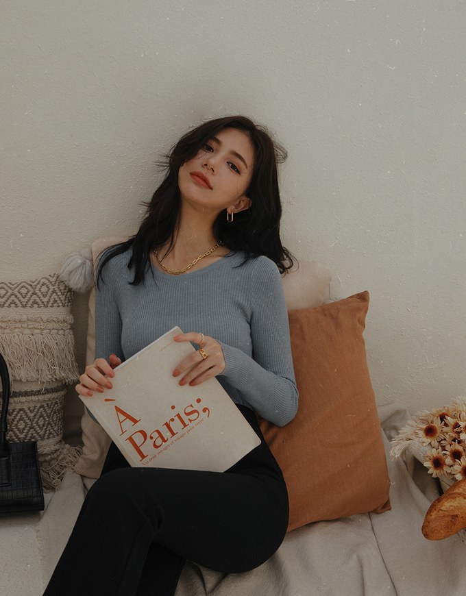 Round Neck Sheer Knit Top