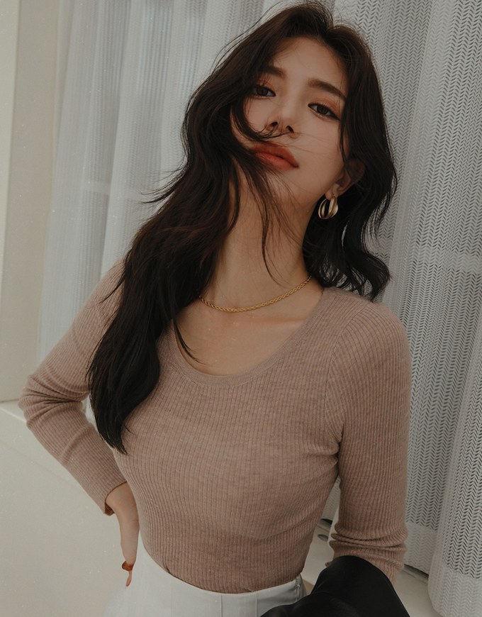 Round Neck Sheer Knit Top
