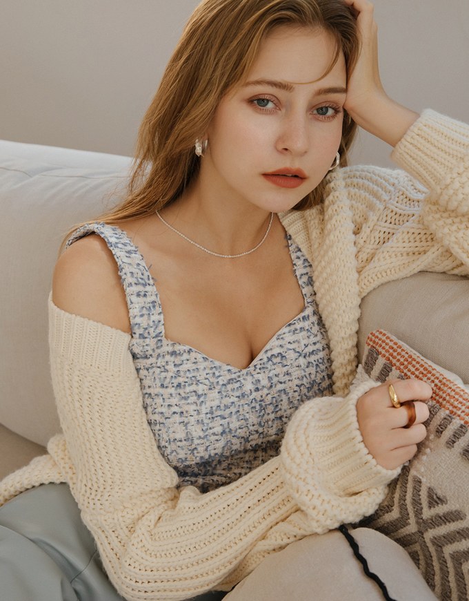 Classical Tweed Sweetheart Crop Tank Top (With Padding)