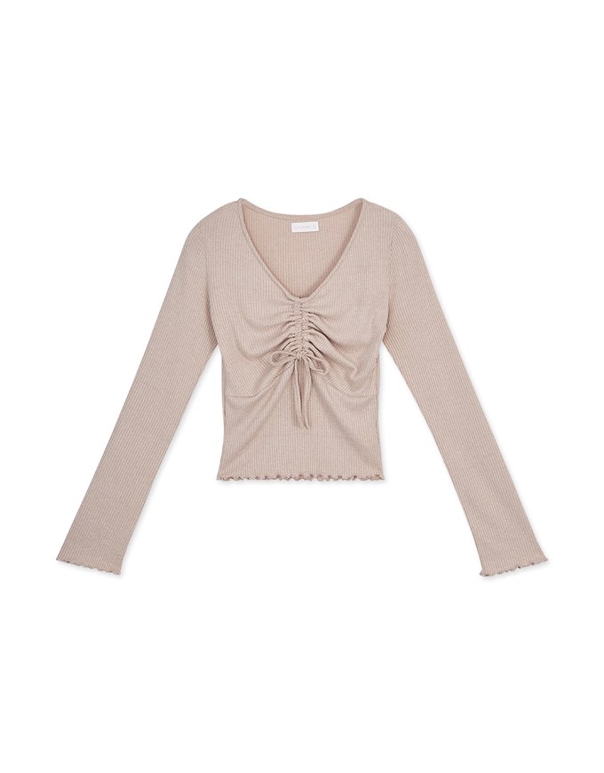 Front Ruched Lettuce-Edge Hem Knit Top