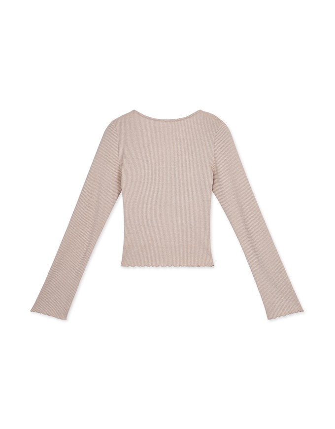 Front Ruched Lettuce-Edge Hem Knit Top