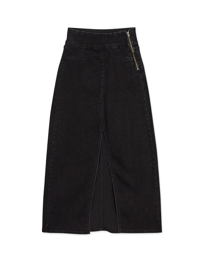 No Filter High Waisted Snatched Waist Shape-Up Slimming Slit Denim Jeans Midi Skirt