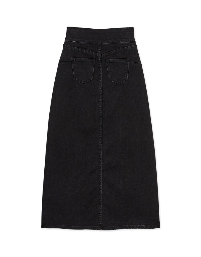 No Filter High Waisted Snatched Waist Shape-Up Slimming Slit Denim Jeans Midi Skirt