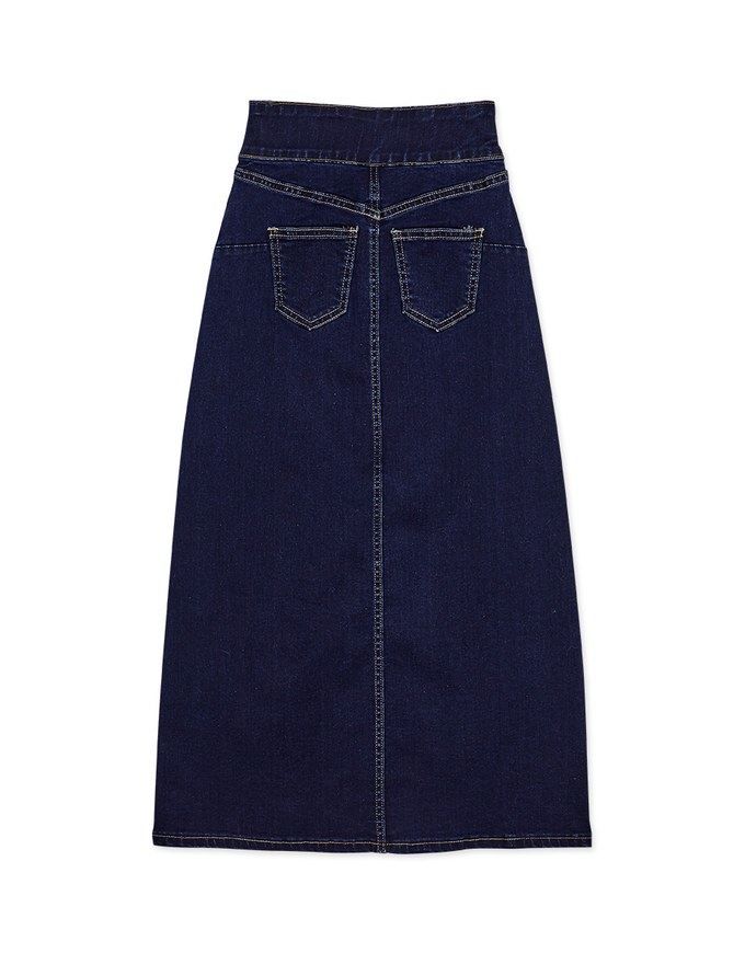 No Filter High Waisted Snatched Waist Shape-Up Slimming Slit Denim Jeans Midi Skirt