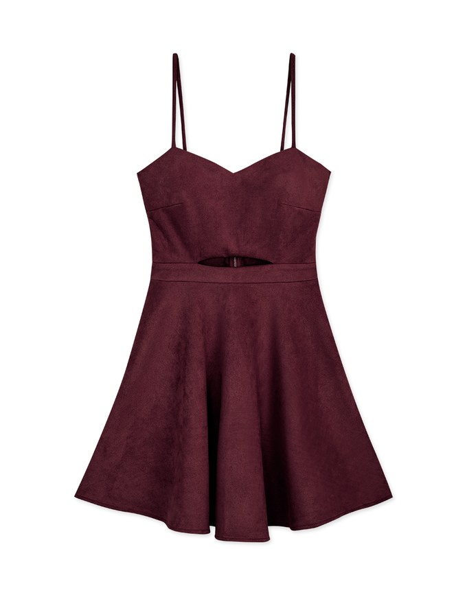 Sweetheart Hollow Suede Cami Dress (With Padding)