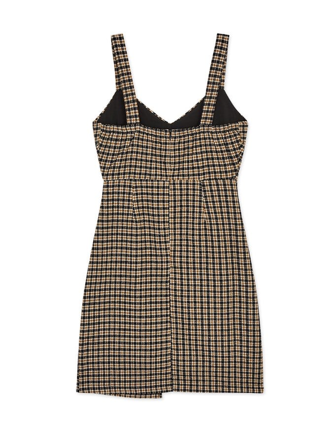 Vintage Plaid Ruched Cami Dress