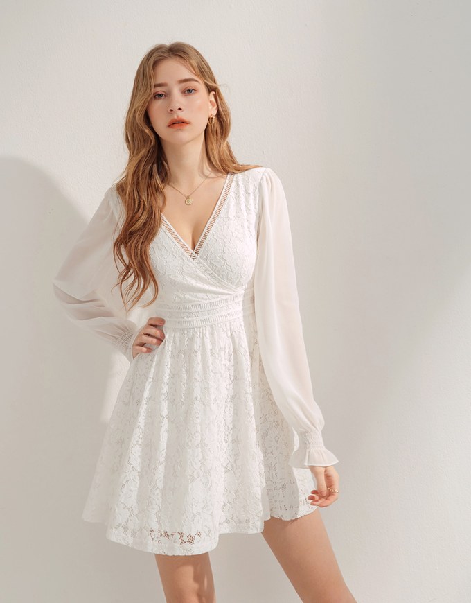 Classy Demure Hollow Texture Lace Mini Dress