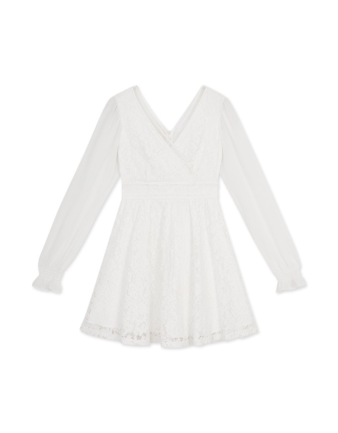 Classy Demure Hollow Texture Lace Mini Dress