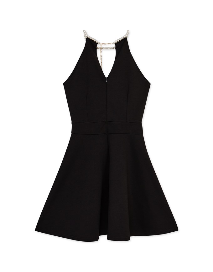 Pearl Halter Front-Hollow Mini Dress