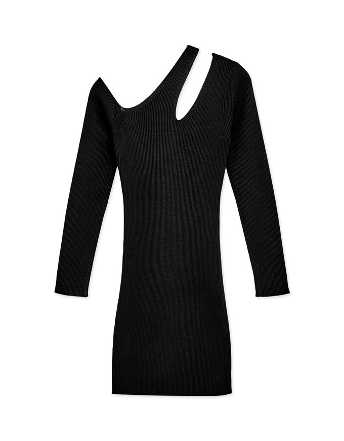 Avant-Garde Shoulder Hollow Knit Bodycon Dress