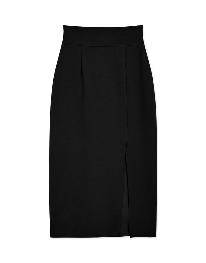 Stark Minimalism High Waisted Slimming Slit Midi Skirt