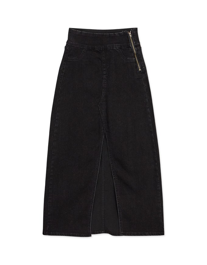 No Filter High Waisted Snatched Waist Shape-Up Slimming Slit Denim Jeans Midi Skirt