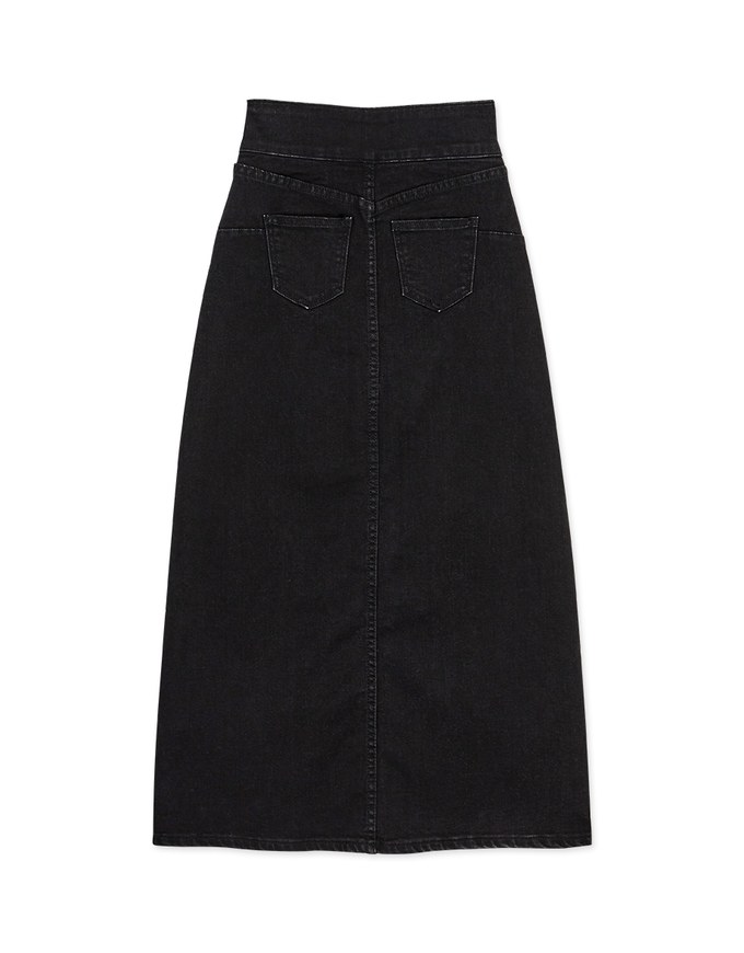 No Filter High Waisted Snatched Waist Shape-Up Slimming Slit Denim Jeans Midi Skirt