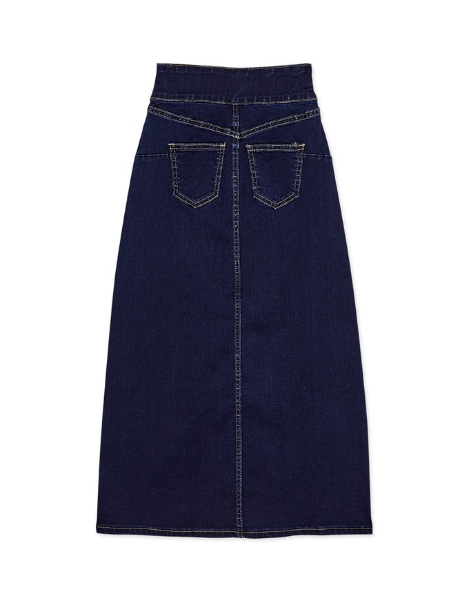 No Filter High Waisted Snatched Waist Shape-Up Slimming Slit Denim Jeans Midi Skirt