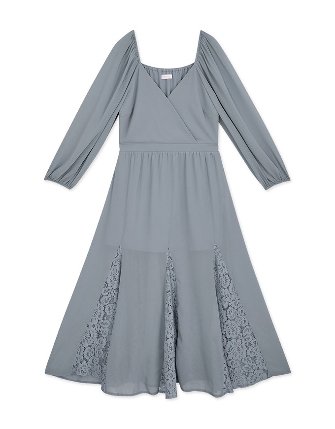 Classy Demure Splice Lace Sheer Maxi Dress