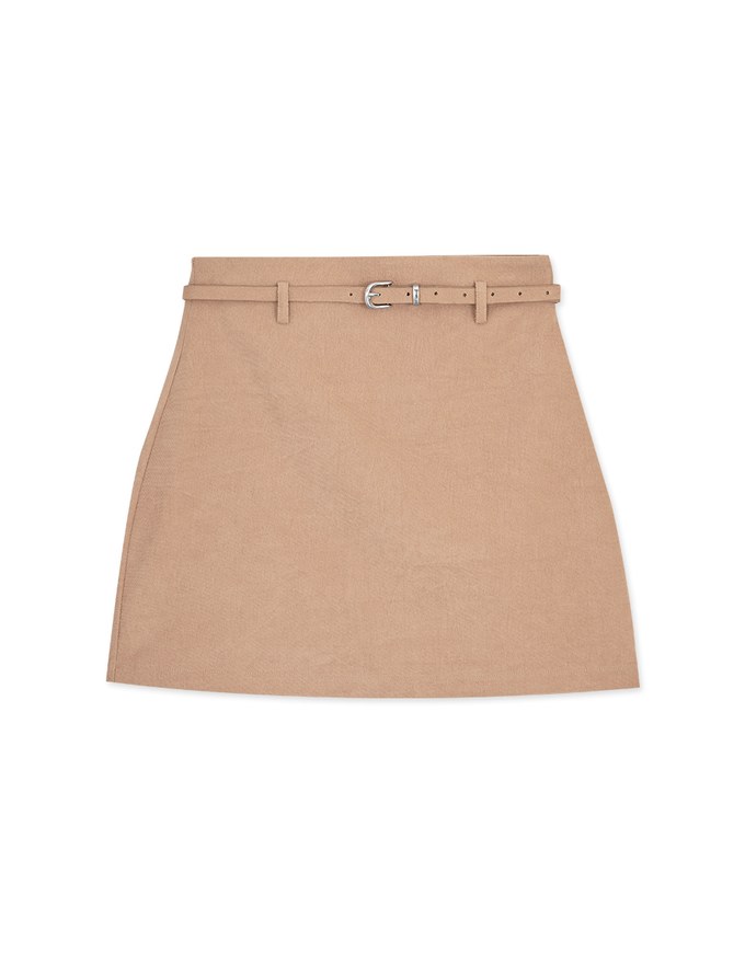 High Waisted Suede A-Line Mini Skirt (With Belt)