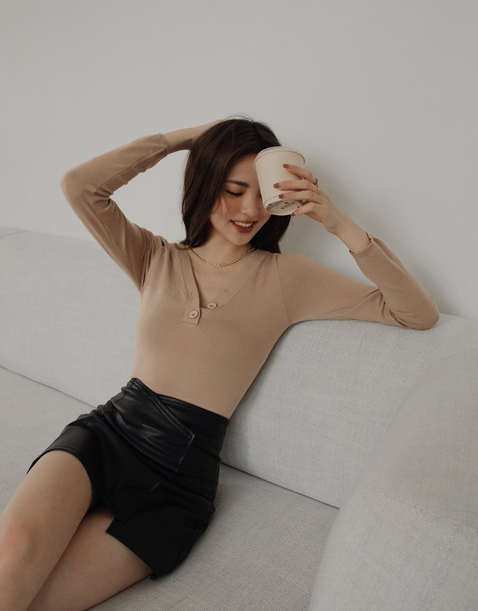 High Waisted Overlapping Faux Leather Skorts