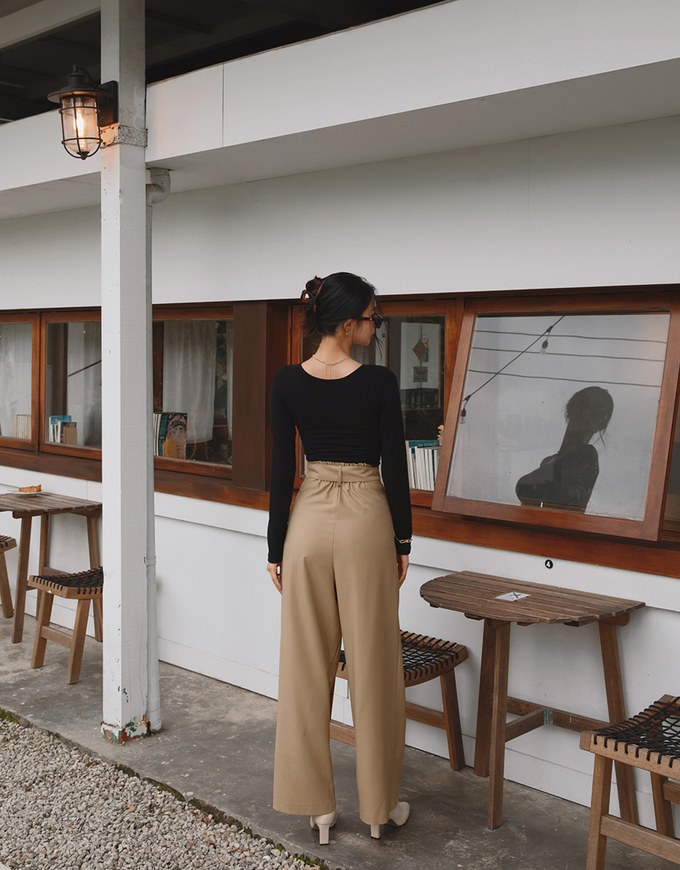 2Way High Waisted Pleated Wide Leg Pants (With Belt)