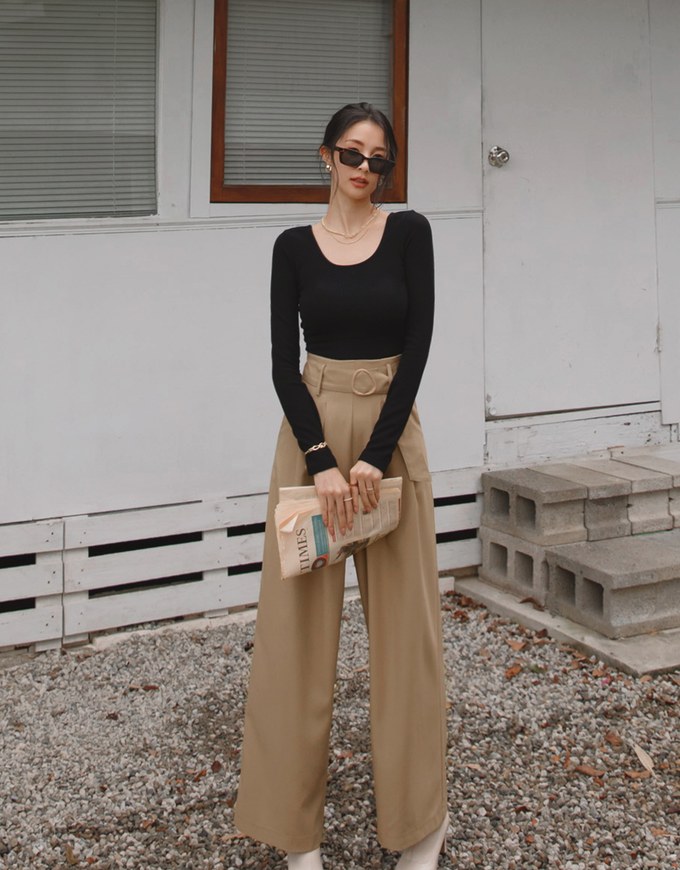 2Way High Waisted Pleated Wide Leg Pants (With Belt)