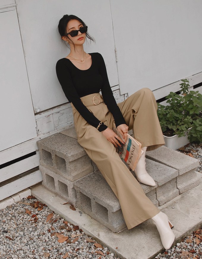 2Way High Waisted Pleated Wide Leg Pants (With Belt)