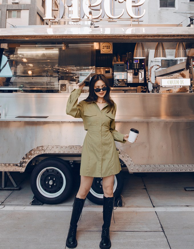 Cargo Style-Inspired Back-Hollow Mini Shirt Dress