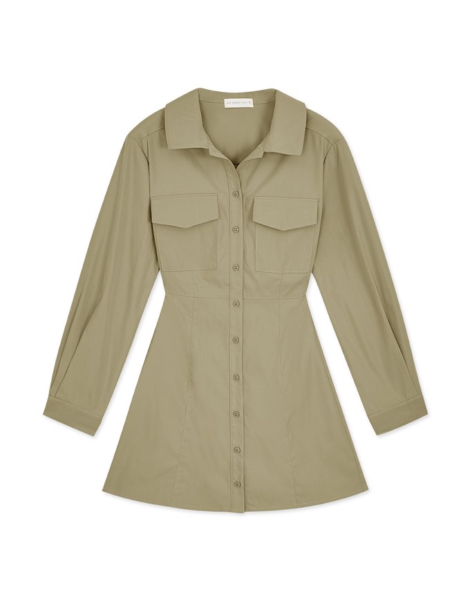 Cargo Style-Inspired Back-Hollow Mini Shirt Dress