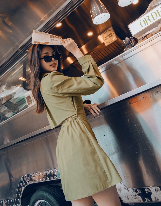 Cargo Style-Inspired Back-Hollow Mini Shirt Dress