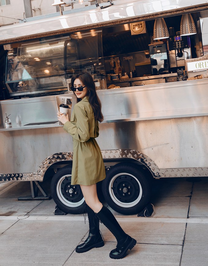 Cargo Style-Inspired Back-Hollow Mini Shirt Dress