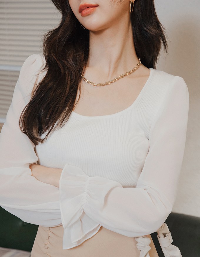 Basic Versatile Mesh Splice Knit Top