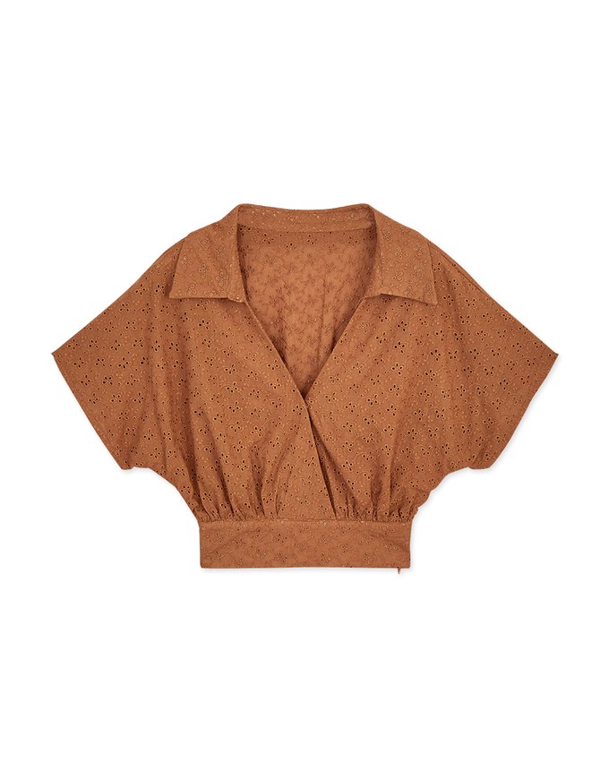 Embroidered Low-cut Lapel Crop Top