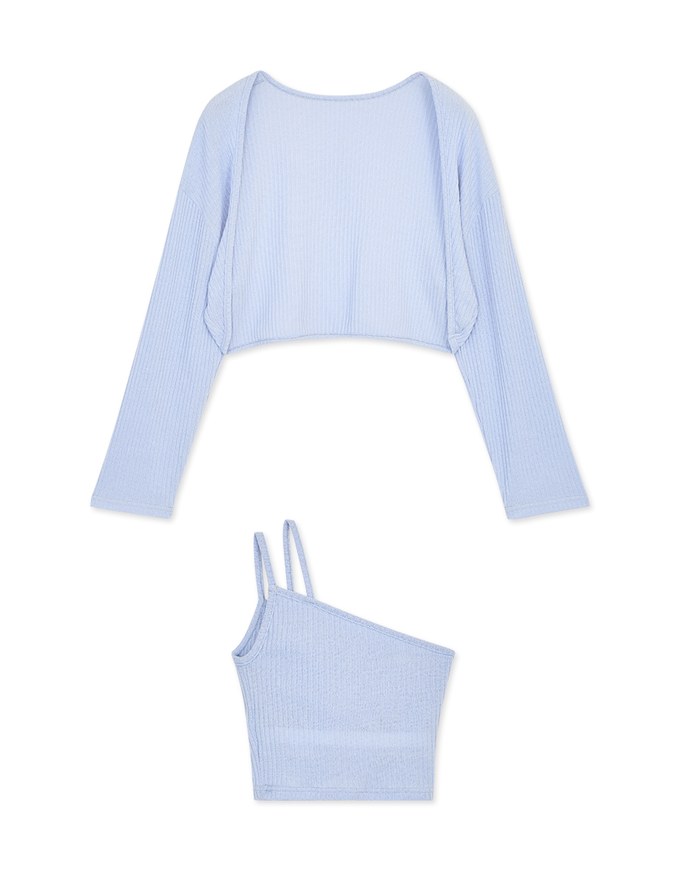 Set Wear One Shoulder Camisole Padded Bra Top + Cardigan