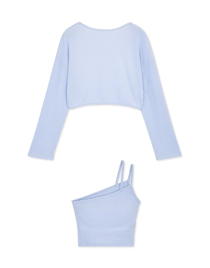 Set Wear One Shoulder Camisole Padded Bra Top + Cardigan