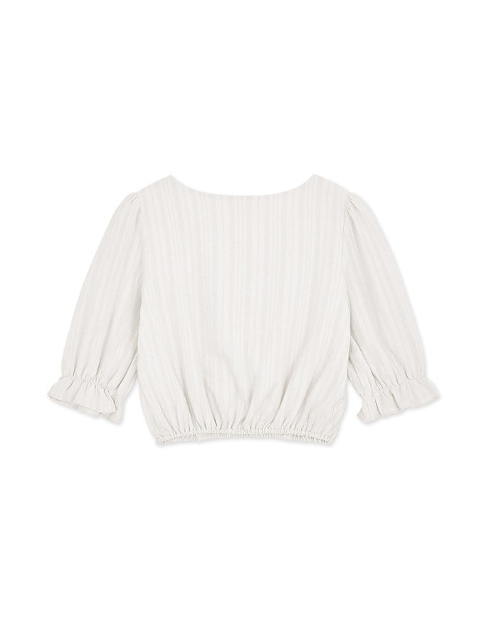 Embossed Blossoms Half Sleeve Trim Crop Top