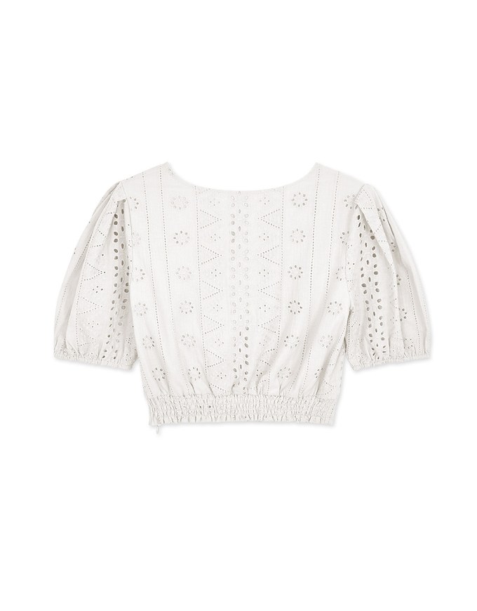 Delicate Crossover Eyelet Lace Puff Sleeve Top