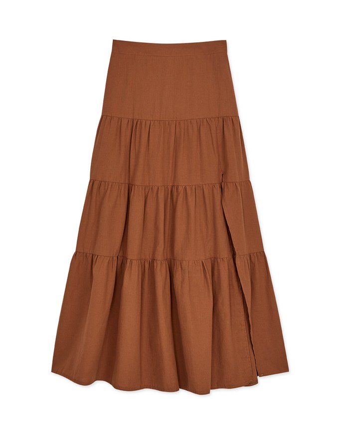 Boho-Chic Layered Splice Slit Maxi Skirt
