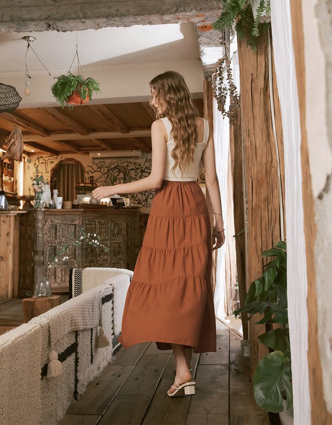 Boho-Chic Layered Splice Slit Maxi Skirt