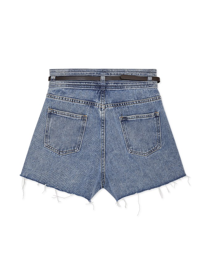 High Waisted Distressed Hem Denim Jeans Shorts (With belt)