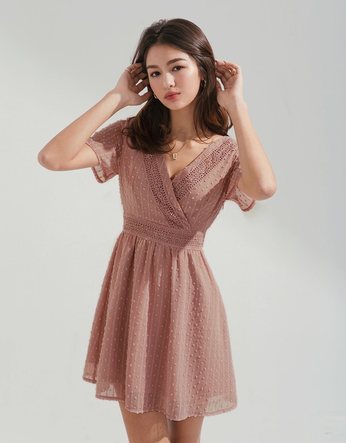 BohèmeLace Trim Pin-Dot Mini Dress