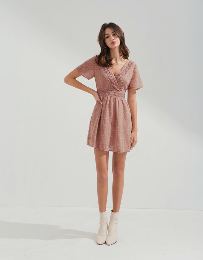 BohèmeLace Trim Pin-Dot Mini Dress