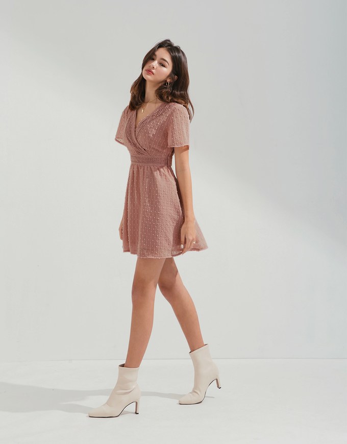 BohèmeLace Trim Pin-Dot Mini Dress
