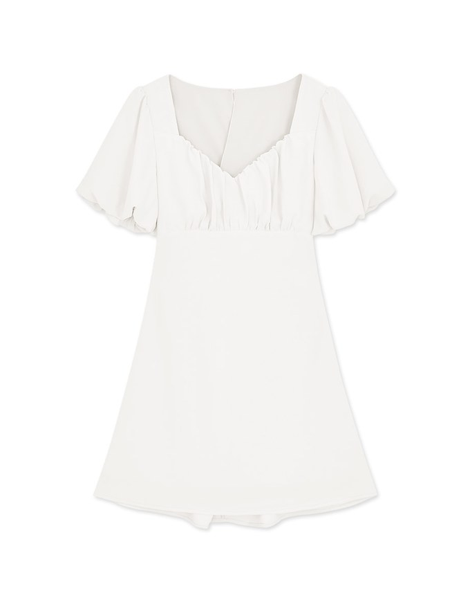 Vigorous Back-Slit Tie-Strap Hollow Waist Puff Sleeve Mini Dress