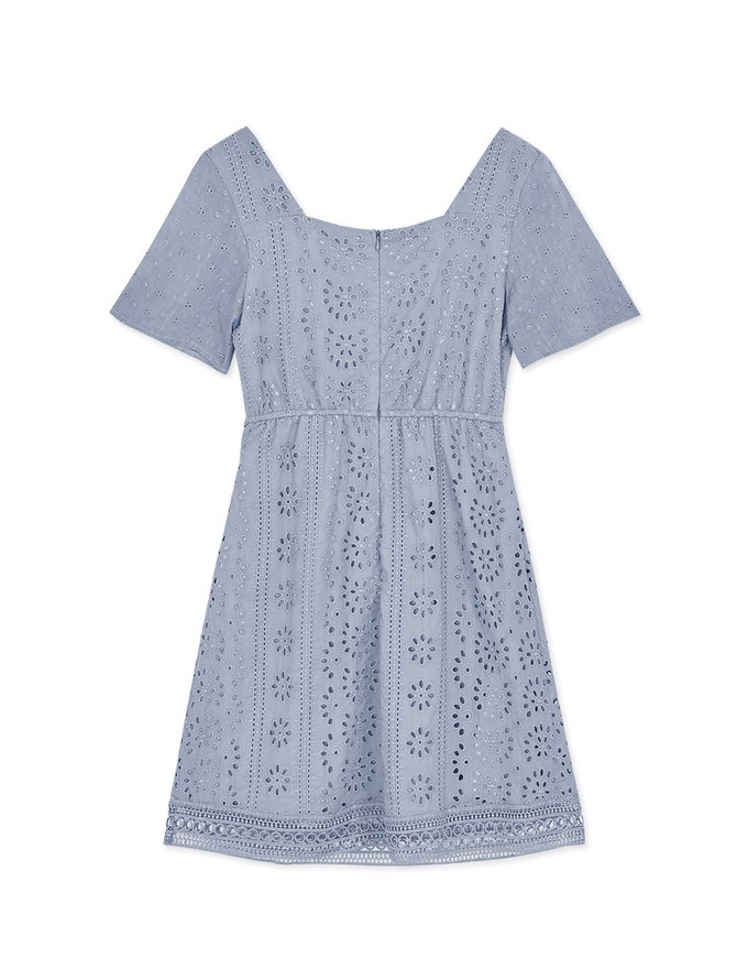 Embroidered Square Neck Lace Mini Dress