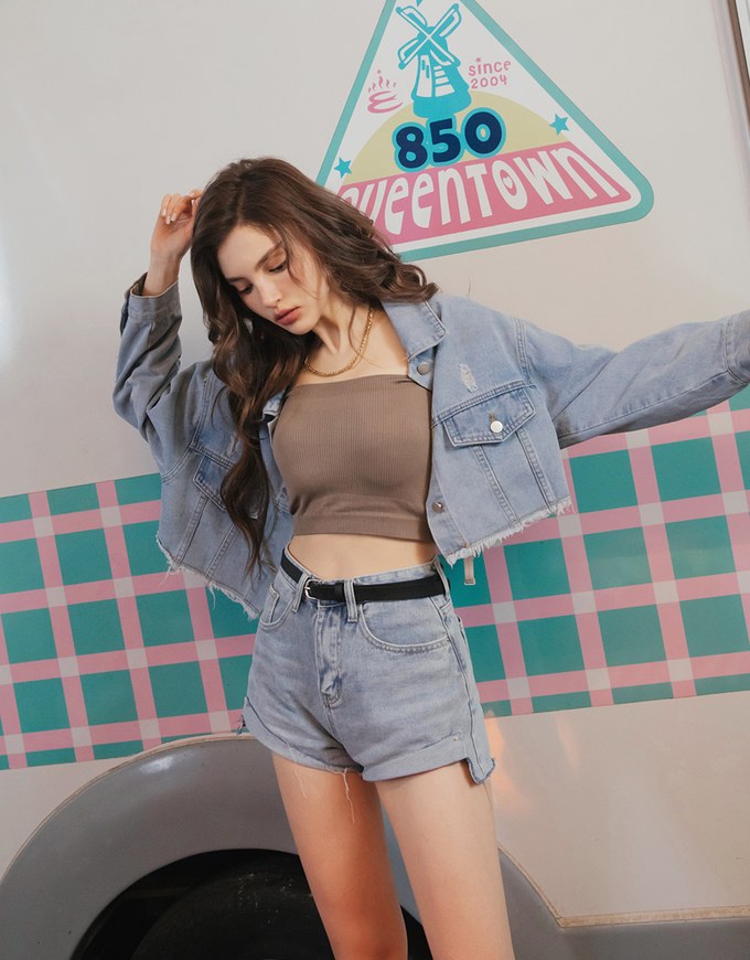 Casual Cooling Frayed Denim Jeans Crop Blazer Jacket